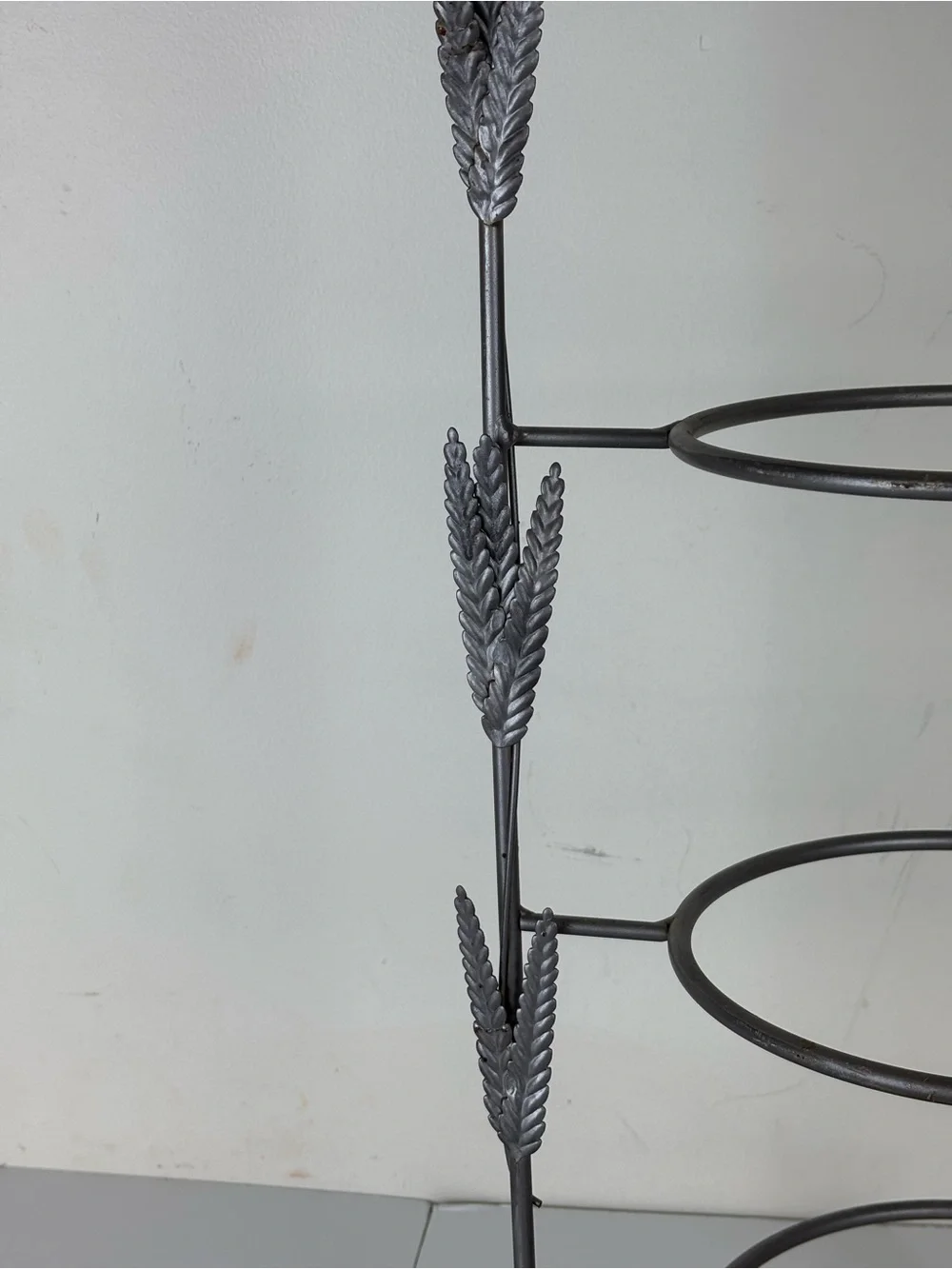 Vintage Three-Tier Metal Plant/Decor Stand in Gunmetal Gray-6”plates/23” tall